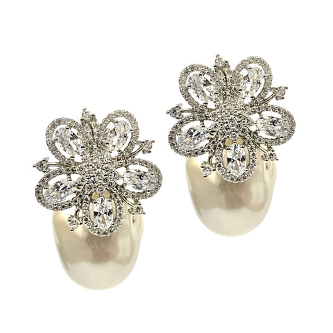 Flower Baroque Pearl CZ Earrings