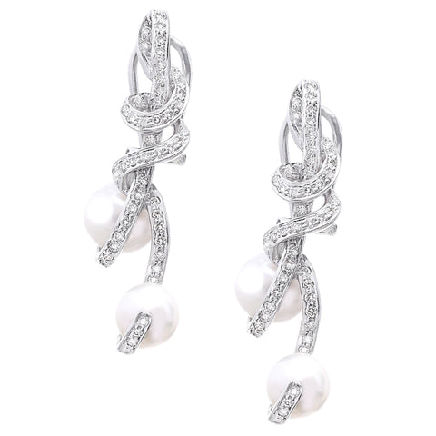 18kt Diamond & Pearl Ribbon Earrings